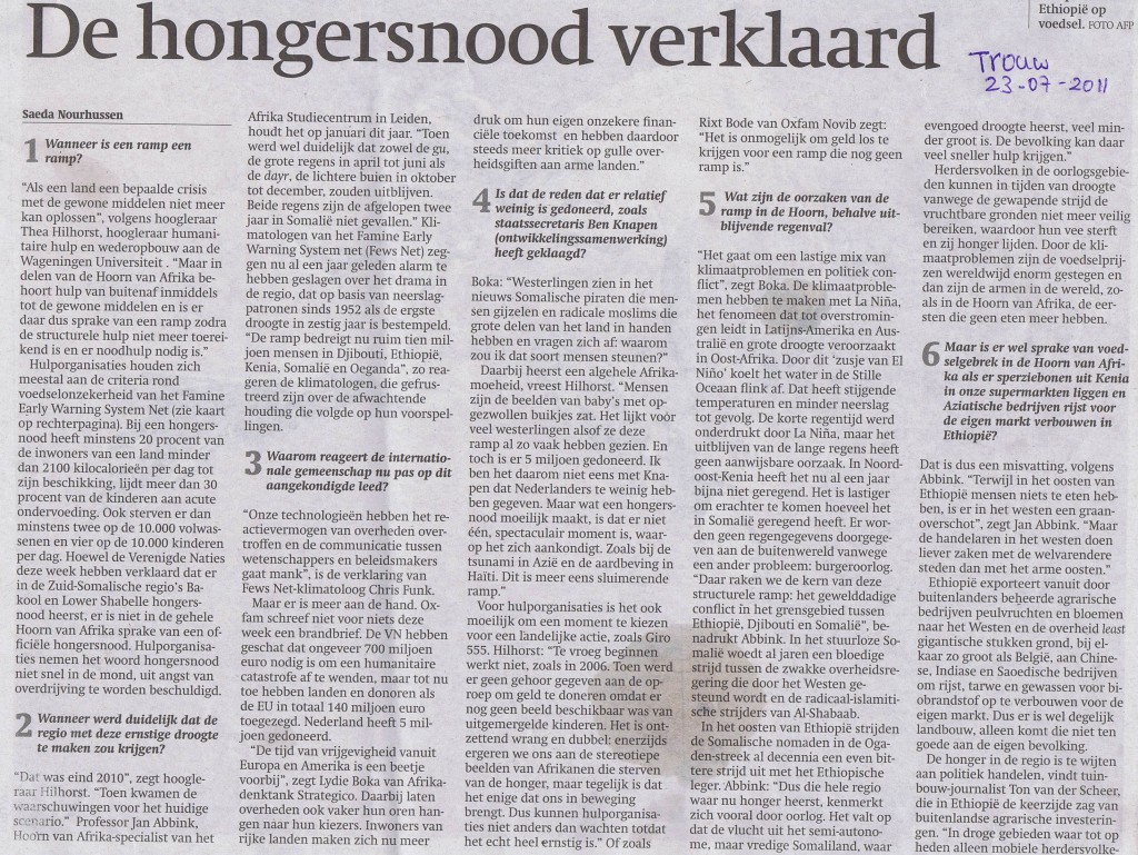 Trouw 2011 Hongersnood Hoorn Afrika verklaard